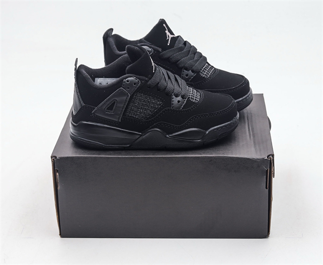 Youth Running weapon Super Quality Air Jordan 4 Black Shoes 030